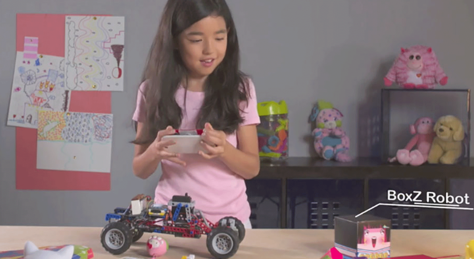 Mixed media video of girl playing with buggy for a marketing video
